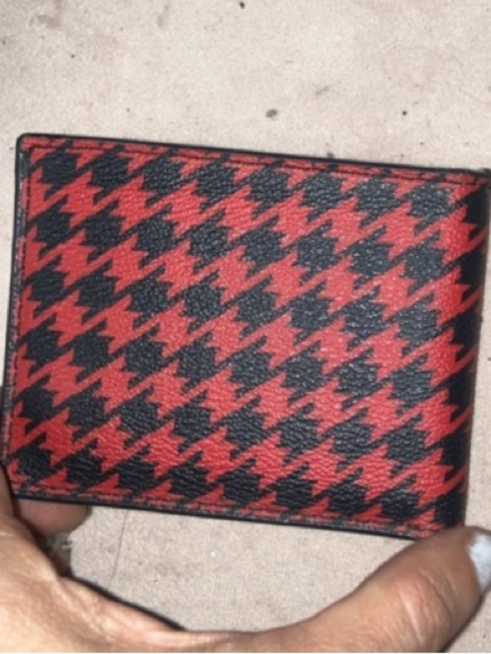 Coach Red and Black Houndstooth Bifold Wallet